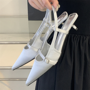 2025 New French Ankle Strap Satin Bridal Pump Shoes Comfortable 3cm High Heels Open Gladiator High Top Design for Summer - Product Image 4