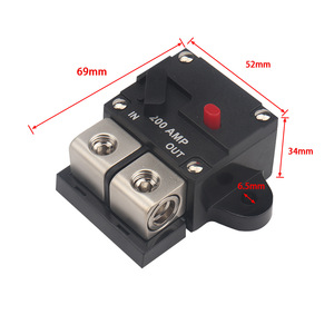 Disjoncteur réinitialisable 200A avec bouton rouge et bornes métalliques pour systèmes audio automobiles et marins - Product Image 1