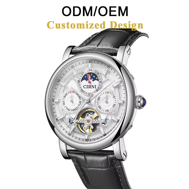 ODM/OEM CIRNI Hollow Sport Automatic Mechanical Watch 22mm Band Sapphire Crystal Water Resistant Analog Calendar Display