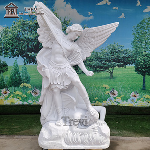 Estatua <span class=keywords><strong>de</strong></span> San Miguel Arcángel <span class=keywords><strong>de</strong></span> Mármol Blanco <span class=keywords><strong>de</strong></span> 1,8 m (6 pies) <span class=keywords><strong>de</strong></span> TREVI, Escultura Religiosa Católica para Protección del Hogar y Jardín - Product Image 4