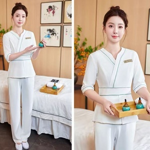 <span class=keywords><strong>Tunique</strong></span> de <span class=keywords><strong>travail</strong></span> respirante en polyester et élasthanne pour femme, avec logo personnalisé, idéale pour les salons de beauté, les spas et les techniciennes de massage thaïlandais, qualité supérieure. - Product Image 6