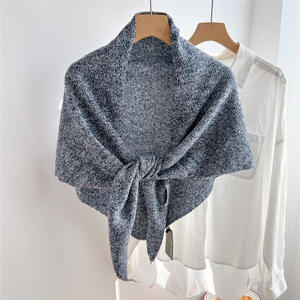 High Quality Solid Color Large Triangular Scarf for Women <strong>Wool</strong> Feeling Coat <strong>Capes</strong> and Wraps Winter Warm Windproof Knitted Shawls - Product Image 4