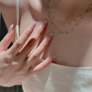 S925 Pure Silver Retro Gold Four Leaf Flower Pendant <b>Necklace</b> High-End <b>Sweet</b> Feeling Fashion Charms Colorful Treasure Niche - Product Image 2