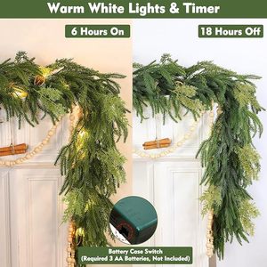 Guirnalda de Pino Artificial Preiluminada YUELIAN, Decoración Navideña para Puerta Principal y Chimenea con Aspecto Realista - Product Image 3