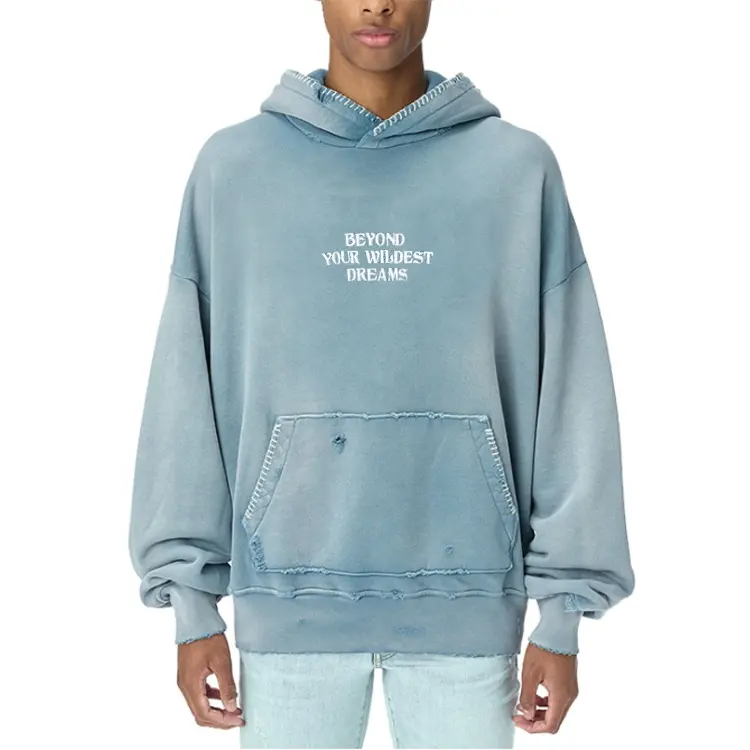 OEM Embroidery plus size pullover wholesale oversized pigment die 100%cotton sweatshirts men's hoodies