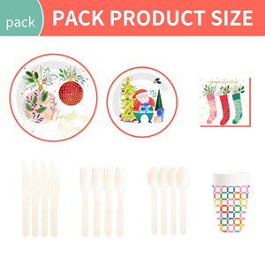 DAMAI Christmas Party Supplies Disposable Dinnerware Tableware Favors for 8 Guests Christmas Party Plates Napkins Tableware Set - Product Image 6