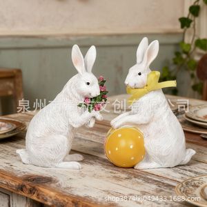 Easter Bunny Resin Decorations With Flowers And Egg For Indoor Home Decoration - Product Image 1