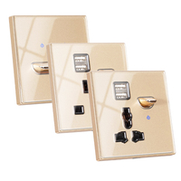 Interruptor de Luz de Pared de Vidrio Templado Gris Estilo UK LangYeao, Botón de Reinicio, 1/2/3/4 Vías, Universal, Enchufes Eléctricos EU de 1/2 Vías