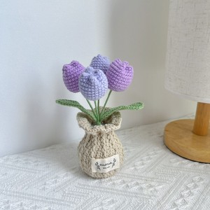 <span class=keywords><strong>Flores</strong></span> de Ganchillo de Algodón Hechas a Mano (Tulipán y Rosa), Plantas Artificiales en Maceta, Decoración Moderna para el Hogar, Duradera y Ecológica - Product Image 5