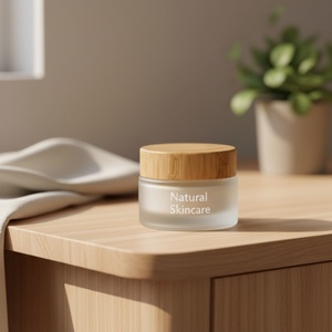 5g 10g 15g 20g 30g 50g 100g 2Oz Wide Mouth <b>Empty</b> Clear Frosted Glass Cosmetics Skin Cream Glass <b>Jar</b> With Wood Grain Lid - Product Image 1