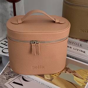 Bolsa de Maquillaje Portátil Ovalada de Cuero PU con Asa, Bolsa Organizadora de Cosméticos de Gran Capacidad con Divisores - Product Image 5