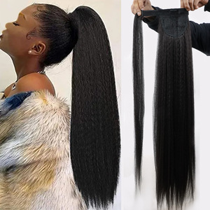 34 pouces perruque synthétique <span class=keywords><strong>queue</strong></span> <span class=keywords><strong>de</strong></span> <span class=keywords><strong>cheval</strong></span> Yaki droite noir africain bouclés longs cheveux bouclés bâton <span class=keywords><strong>queue</strong></span> <span class=keywords><strong>de</strong></span> <span class=keywords><strong>cheval</strong></span> - Product Image 2