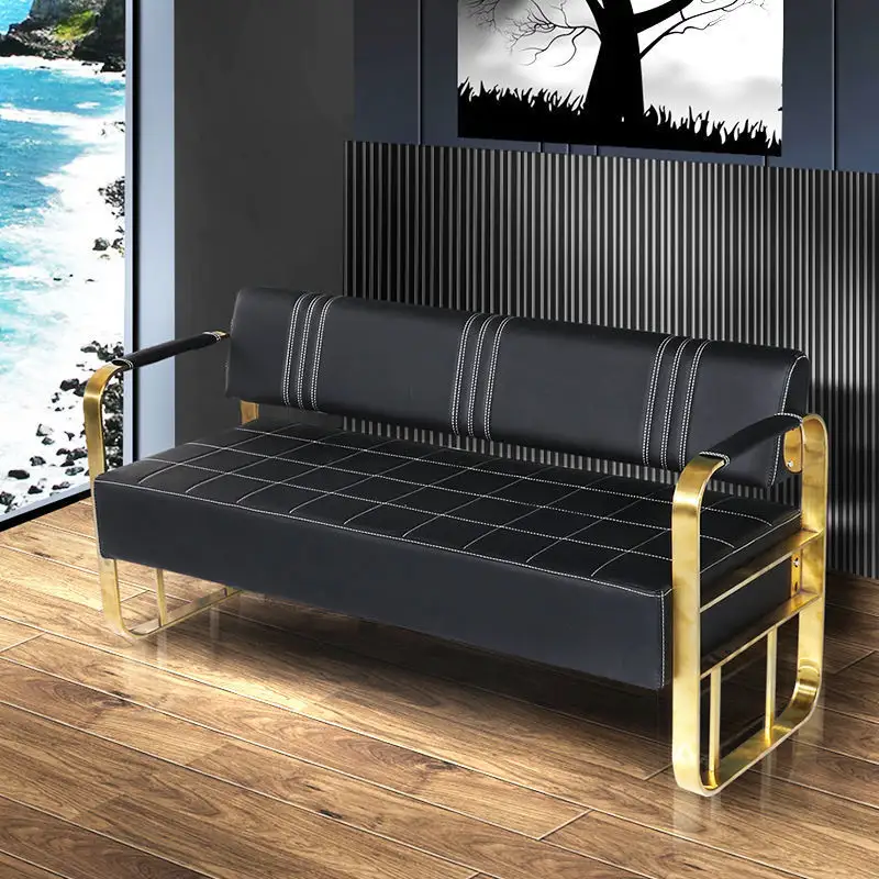 Modern barber store sofa waiting chair Nail salon rest area Luxury stainless steel sofa and chair