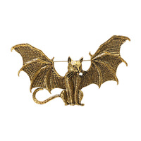 Broche de fiançailles vintage en alliage vieilli, plaquée or, avec cristal, motif aile de chauve-souris et chat, style gothique, animal personnalisé, au design sombre et épuré