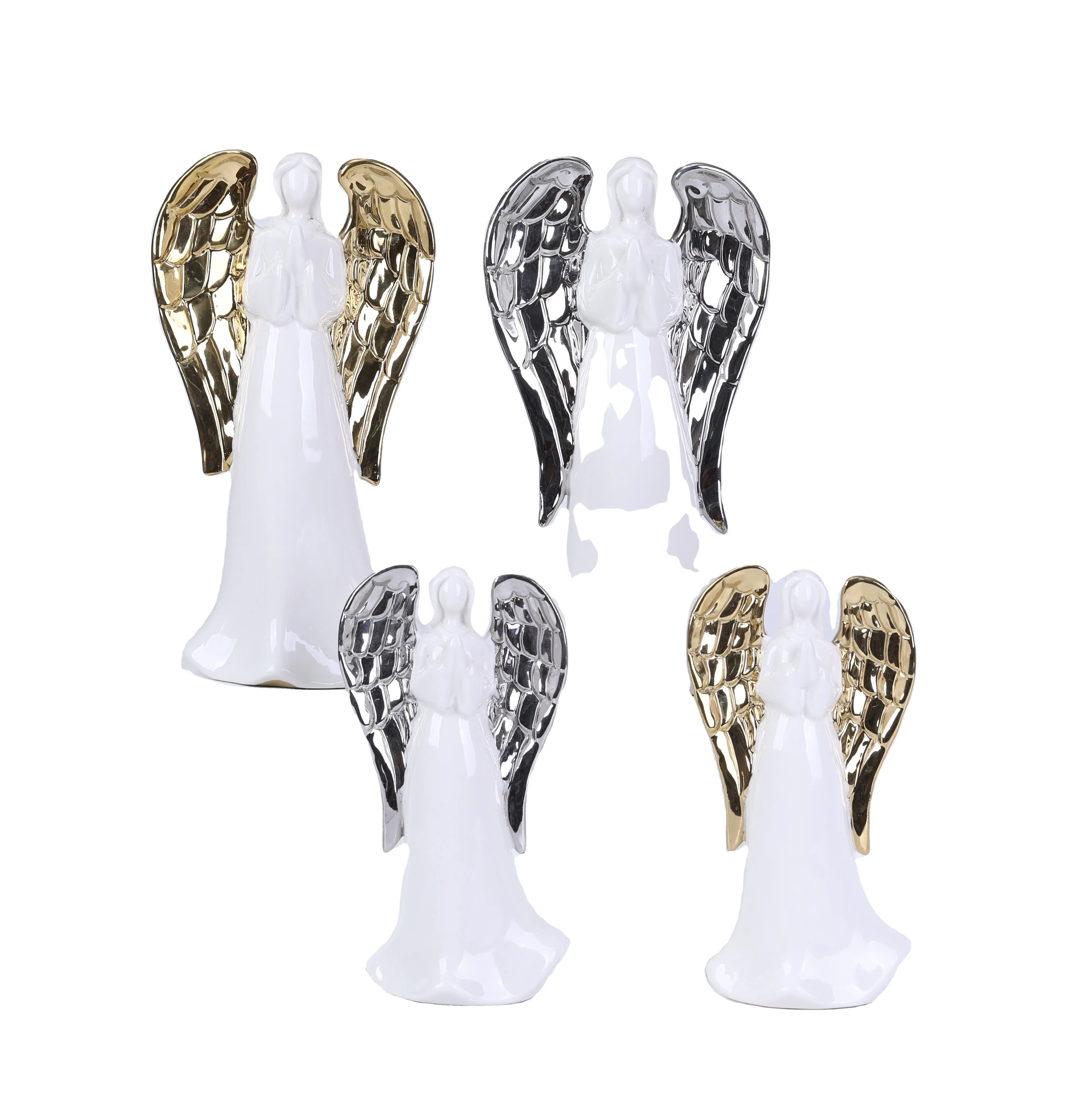 Anjos Figuras Cerâmicas White Angel Wings Galvanizado Anjo Porcelana com as Mãos Abençoe Para Decoração Para Casa Artesanato e Presentes