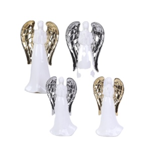 Figuras de Anjos em Cerâmica, Anjo Branco com Asas, Anjo de Porcelana Eletroplated com Mãos Abençoando para Decoração de Casa, Artesanato e Presentes - Product Image 1