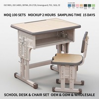 Ensemble bureau et chaise pour étudiants à hauteur réglable, structure en acier, plateau en MDF, mobilier scolaire moderne pour salle de classe