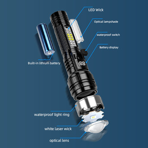 2025 torche extérieure Rechargeable haute endurance forte lumière LED affichage numérique <span class=keywords><strong>Zoom</strong></span> ABS étanche rouge bleu <span class=keywords><strong>Flash</strong></span> transfrontalier - Product Image 4