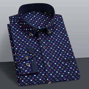 Nuova Camicia da <span class=keywords><strong>Uomo</strong></span> Primaverile e Autunnale, Elegante e Casual, con Stampa, Sottile, Slim Fit, a Maniche Lunghe - Product Image 4