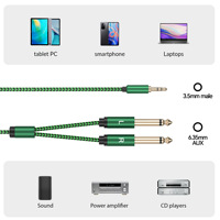 Cable de Audio de 3.5mm a Doble 6.35mm, Divisor 1 a 2 para Teléfono, Mezclador, Cable de Conexión para Laptop