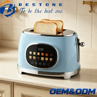 Grille-pain BESTONE 2 tranches avec minuterie numérique, fonctions de décongélation, de réchauffement et d'annulation, bleu clair, grille-pain électrique domestique