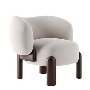 Poltrona Ispirata al Mid-Century con Velluto Morbido <span class=keywords><strong>e</strong></span> Gambe in Legno Massello Spesso - Product Image 1