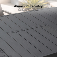 Table de jardin extensible ovale HOMFUL, plateau à lattes, aluminium noir, mobilier d'extérieur pour jardin, terrasse et cour.