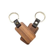 Porte-clés en cuir avec boucle, impression personnalisable, pendentif en bois rectangulaire, logo personnalisé, porte-clés en bois