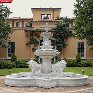 Fontaine YOUFINE sur mesure, style château, décoration extérieure, pierre antique, classique, en marbre blanc avec lions - Product Image 3