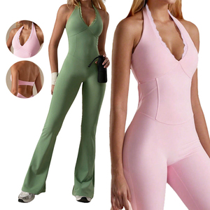 Tuta da Yoga con Logo personalizzato con scollo a V in pizzo monopezzo bella vita alta aderente tuta Fitness reversibile asciugatura rapida - Product Image 1