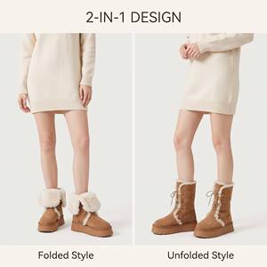 Bottes de neige pour femmes à semelle épaisse et <span class=keywords><strong>fourrure</strong></span> intégrée, en velours, épaissies, antidérapantes, en coton, vente en gros d'usine - Product Image 3
