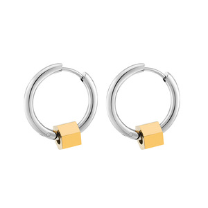 Hoop Earrings <b>Titanium</b> Steel Geometric Cube Design Men's Fashion Jewelry Summer 2022 - Product Image 5