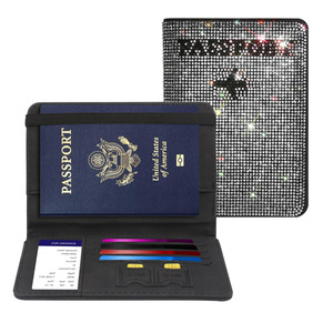 حامل جواز سفر فاخر مخصص لامع لامع من حجر الراين من الجلد الصناعي مع شعار مخصص للتعبئة وعرض البطاقات - Product Image 4