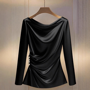 Camiseta Casual <span class=keywords><strong>de</strong></span> <span class=keywords><strong>Mujer</strong></span> con Hombros Descubiertos, Manga Larga, Corte Ajustado, Poliéster, Algodón y Spandex, Cintura Asimétrica - Product Image 3