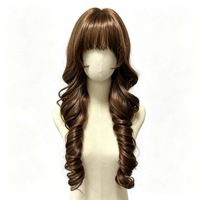 Perruque complète pour filles, style Lolita mignon avec boucles romaines, doubles queues de cheval, cheveux longs ondulés et franges