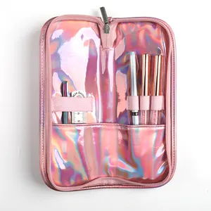 2024 özel Logo kozmetik aracı manikür tırnak sanat aksesuarları holografik pembe tırnak fırça kılıfı fırçalar tutucu çanta