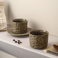 Tasse à café en céramique rustique antique avec soucoupe, style rétro Moyen-Orient, mug à expresso, tasse à thé domestique, vente en gros