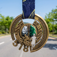Médailles de sport personnalisées Granfondo pour cyclisme et course à pied, récompense 3D ajourée, bronze antique émaillé, pour course commémorative et marathon
