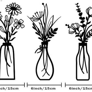 Juego de 3 Adornos de Pared de Flores de Metal Negro Minimalistas, Decoración Rústica Moderna para Sala de Estar, Baño y Dormitorio - Product Image 2