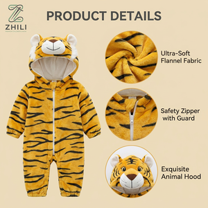 Combinaison en flanelle unisexe pour bébé de style coréen avec capuche et fermeture éclair, costume de dessin animé en forme d'animal pour le printemps et l'automne - Product Image 2