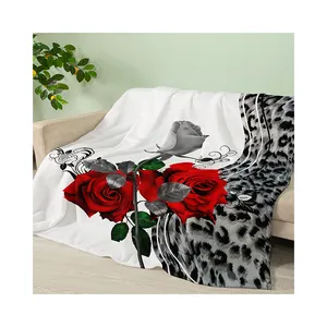 Custom digital printed flannel Fleece Throw knit rose Valentine's Day wedding warm blanket for Living Room