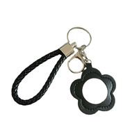 Porte-clés miroir mini en cuir PU créatif avec motif floral, sac à rouge à lèvres portable, miroir de maquillage, breloque de sac mignonne style Ins