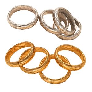High Quality Wholesale 18K Gold Plated <b>Stainless</b> <b>Steel</b> Chunky <b>Bangles</b> Stripe Stretch Circle Wide Retractable Bracelets for Women - Product Image 3