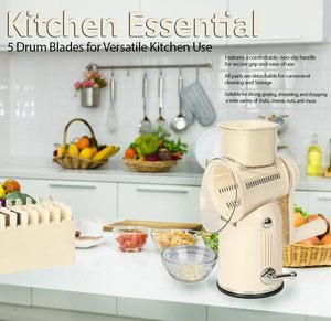 5 Adjustable Blades Tools <b>Multi</b>-<b>function</b> Manual Drum Nut Cheese Mandoline <b>Cutter</b> Fruit Rotary <b>Vegetable</b> Grater Chopper - Product Image 2
