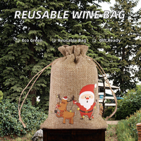 Sac cadeau en toile de jute avec cordon de serrage pour Noël, sac en lin imprimé Père Noël et rennes, petite pochette de rangement pour bonbons et biscuits pour les fêtes de fin d'année