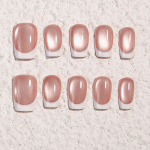 10 <span class=keywords><strong>Uñas</strong></span> Postizas Francesas Clásicas <span class=keywords><strong>Blancas</strong></span> Hechas a Mano, <span class=keywords><strong>Uñas</strong></span> Acrílicas de Alta Calidad con Efecto Ojo de Gato, <span class=keywords><strong>Uñas</strong></span> Artificiales - Product Image 4