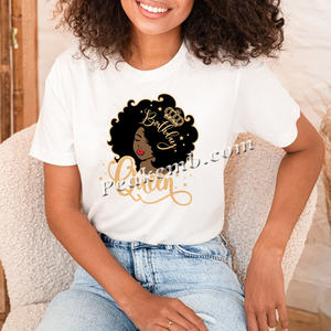 お誕生日おめでとうアフロクイーンアイアンのヒートプレスビニール熱転写印刷ステッカー - Product Image 2