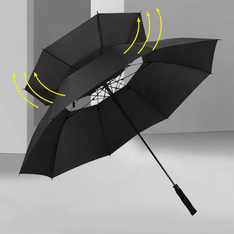 Wholesale Custom Logo Large Double Canopy Vented Golf Umbrella Automatic Open Straight Windproof Umbrella