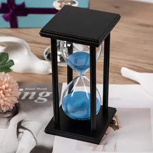 Vente en gros de sablier moderne et créatif de 30/60 minutes, horloge de sable carrée en bois pour cadeaux, décoration de bureau