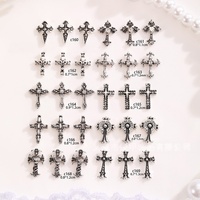 Nouveauté 2026 : Breloques 3D pour ongles, croix en alliage, strass noirs, style vintage punk gothique, accessoires d'art des ongles pour Halloween, pour DIY